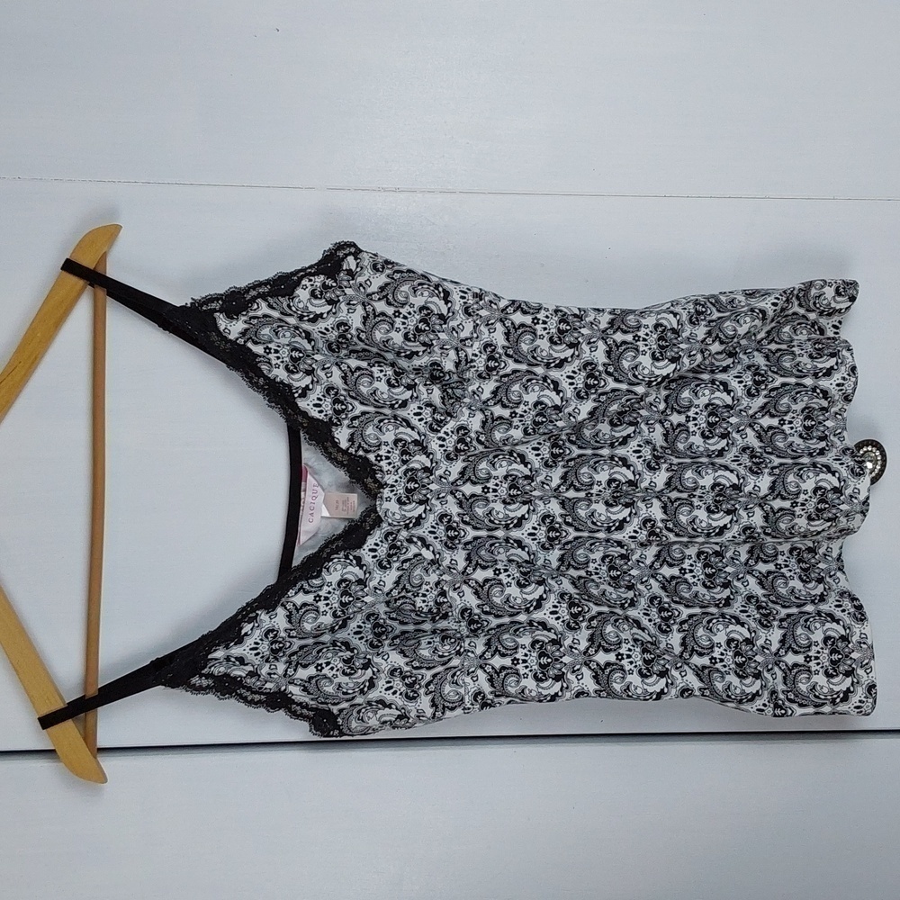 Cacique |Womens Black/ White Paisley Cami Top Lace Trim Layering Sz.18/20 1X